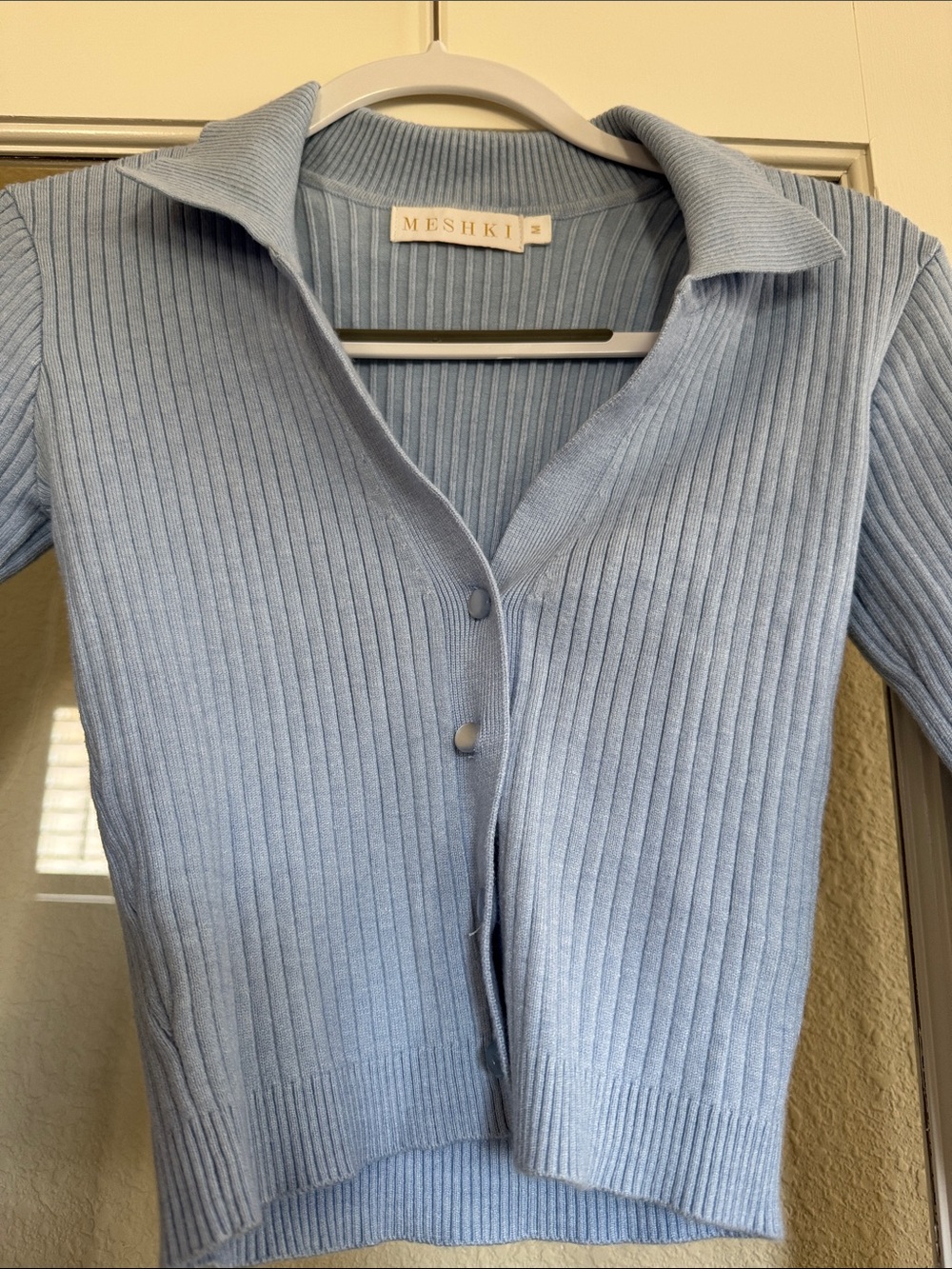 Meshki Light Blue Ribbed Button-Up Cardigan - Picture 2 of 3